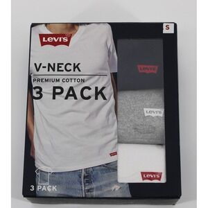 3 Pack LEVIS Men's Small Multi Color Premium Cotton V Neck Logo T Shirt New